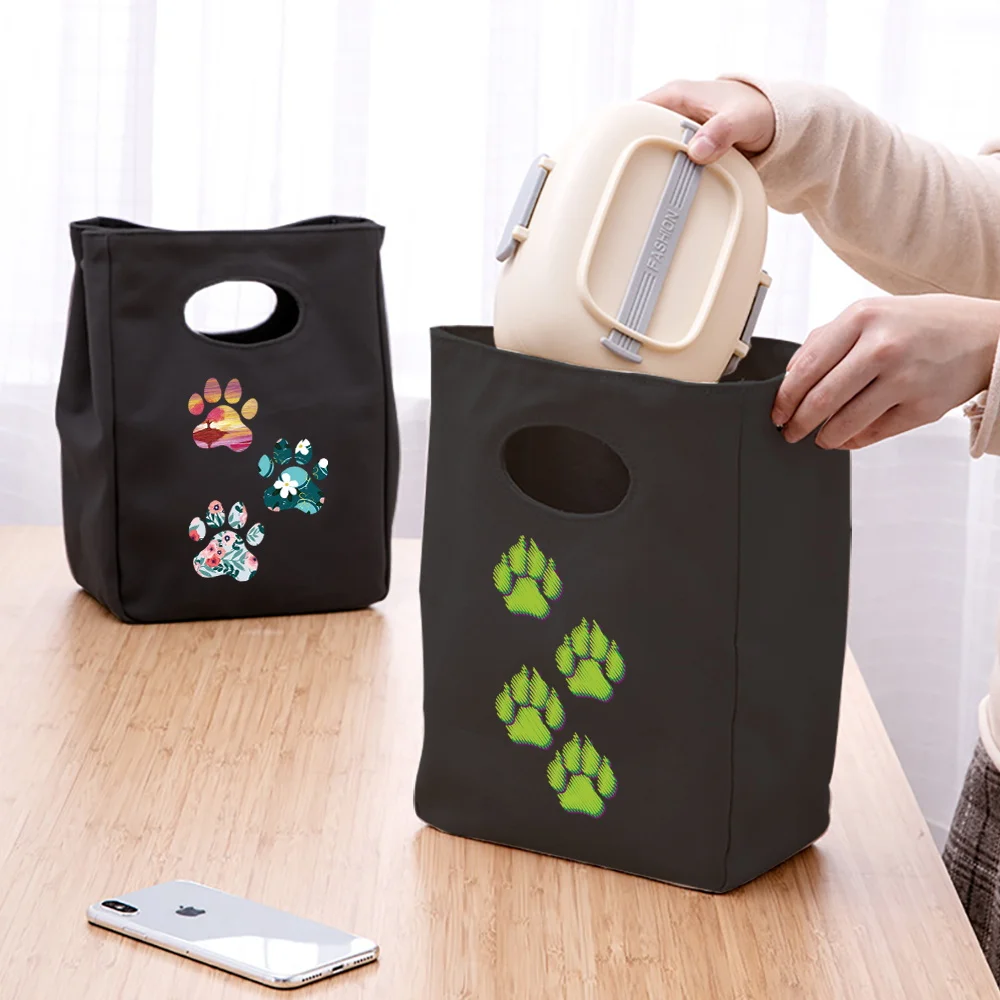 Portable Insulated Bag Lunch Storage Bag Footprint Printing Refrigerator Refrigerated Bag Lunch Box Handbag