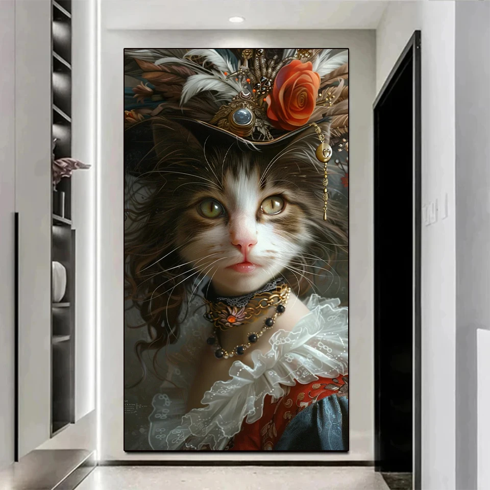 5D DIY Diamond Painting Art Cat Woman Full Round Square Diamond Mosaic Animal Diamond Embroidery Kit