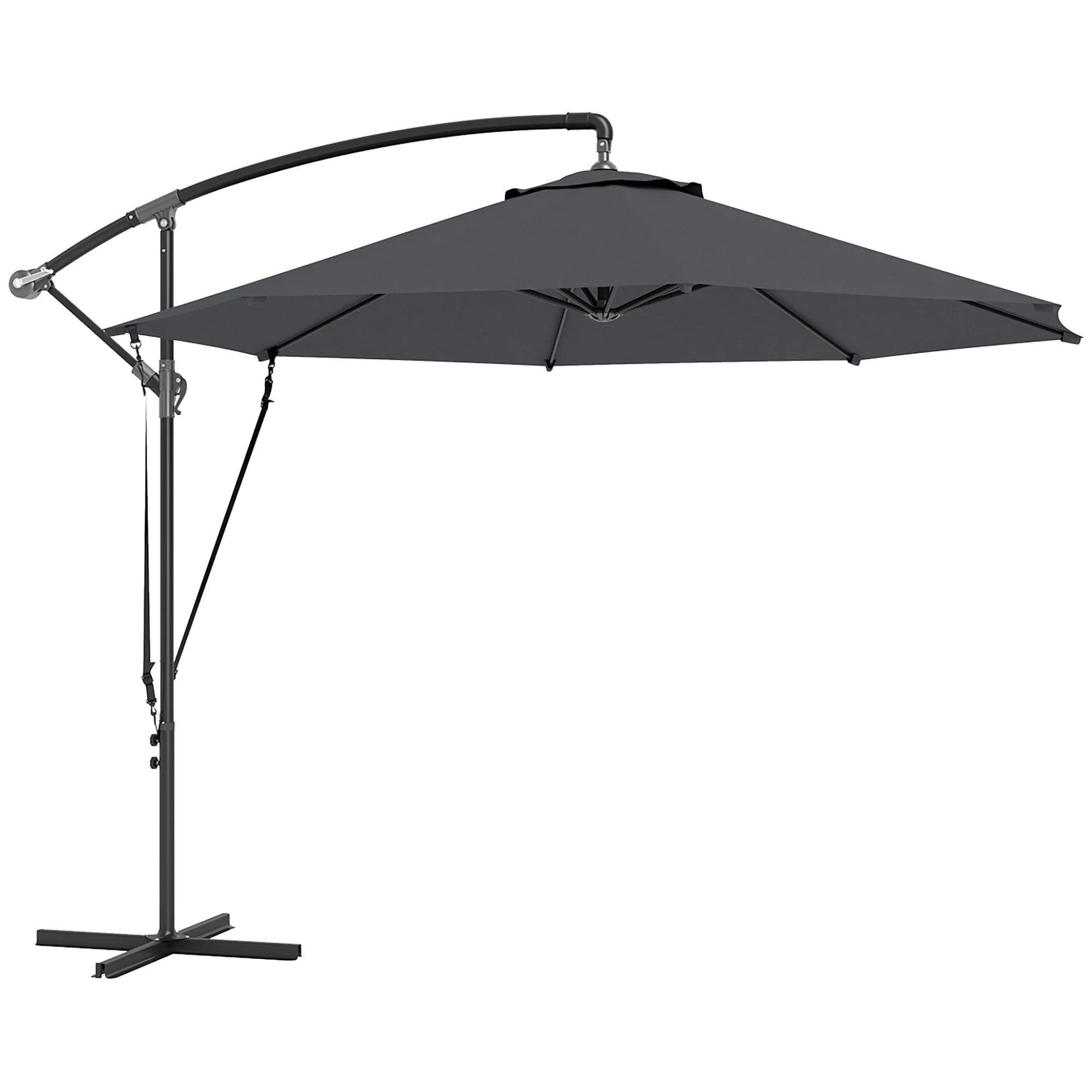 Outsunny Parasol Excéntrico Ø 290 cm Sombrilla de Jardín con Base Cruzada Manivela Funda para Sombrilla y Cuerda de Viento Anti-