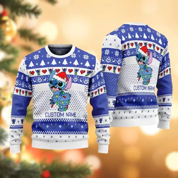 Christmas Disney Lilo and Stitch Ugly Sweater Ohana Christmas Sweater Mens Womens 3D Universal Sweater Couple Pullover 2025