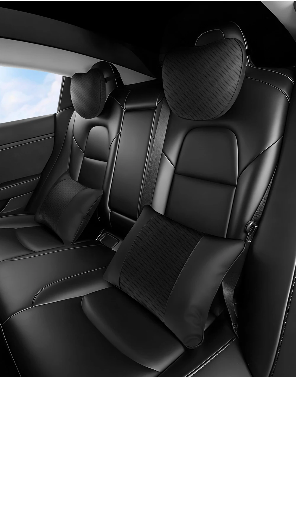 Für Tesla Model 3/Y Juniper Beflocktes/Leder-Autositz-Nackenkissen Weiches Memory-Nackenkissen Hochwertige Kopfstütze Lendenwirbelstütze – Detail 23