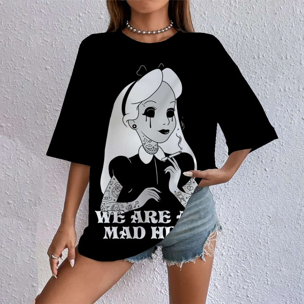 فاسق الأميرة المحملة الصيف الشرير الأميرة Harajuku الرياح قاع الكرتون خطابات بلايز موضة عادية المرأة Y2K تي شيرت