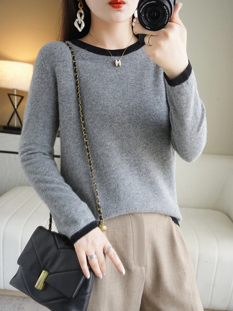 2024 Idle Style Wool Women\'s Base Shirt Fashion Elegant Knitwear Half Turtleneck Pullover Women\'s Top round Neck Sweater