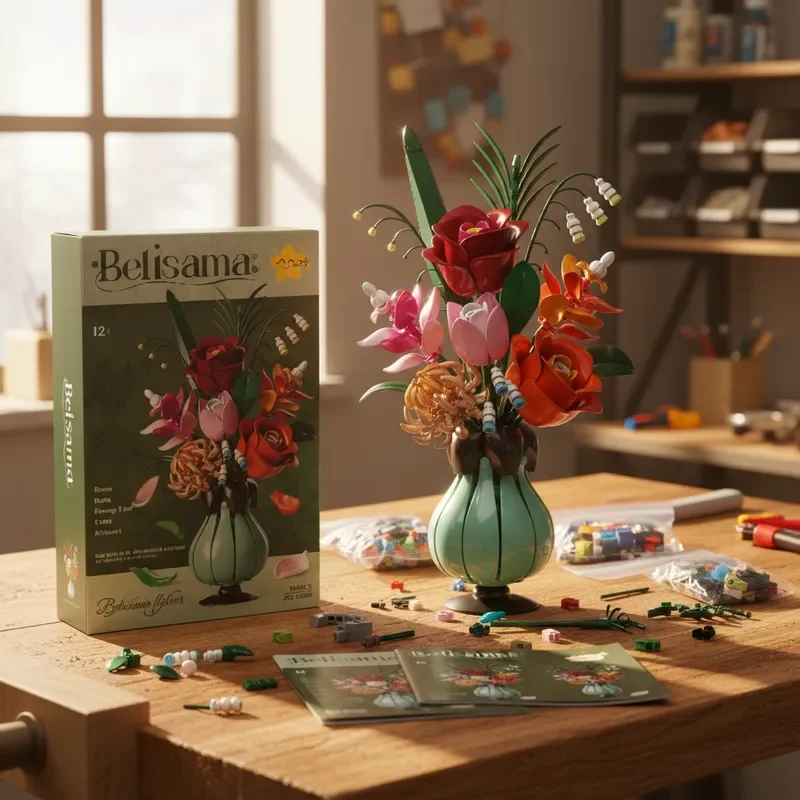 

566PCS DIY Sunflower tulip Rose Bouquet Building Blocks Plastic Flowers With Vase Girls Toys Home Decor Valentine's Day Gifts