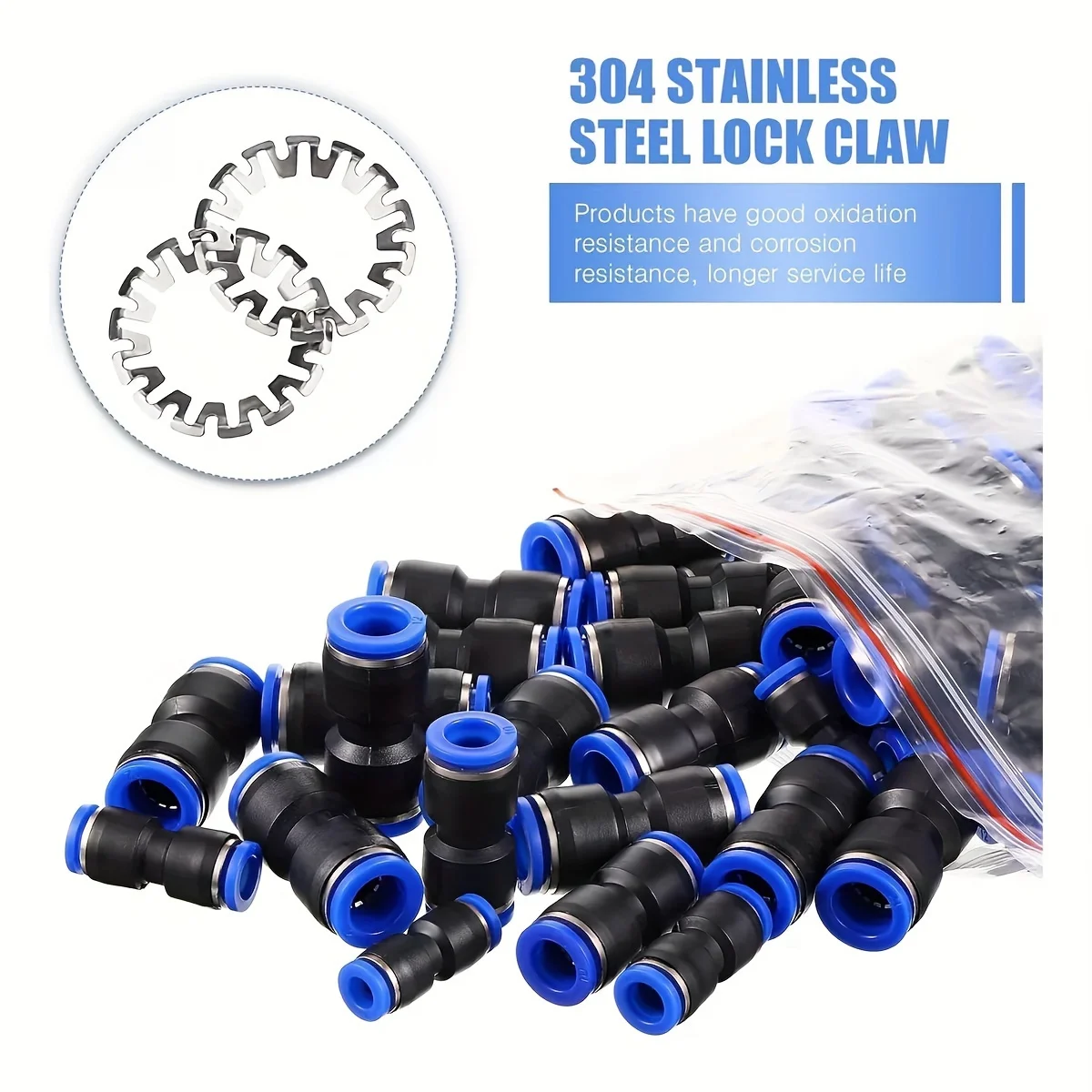 50pcs Quick Connect Air Hose Fittings - Universal Plastic Pneumatic Connectors for PU4-12mm Tube, 304 SS Lock Claw, Easy Install