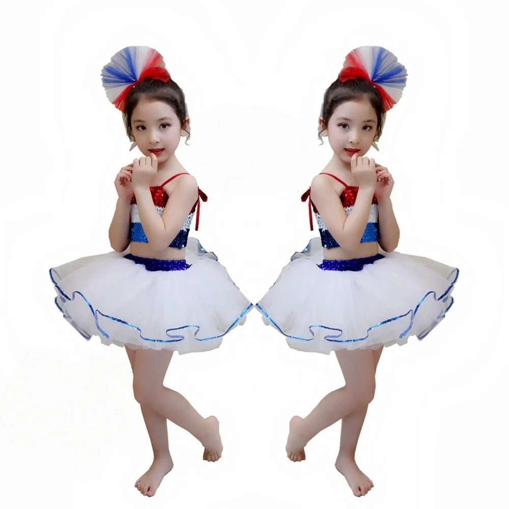 

Jazz Dance Costume Girls Contemporary Freestyle Sequin Dance Costume Suit Girls Children Stage Wear Festival Celebration