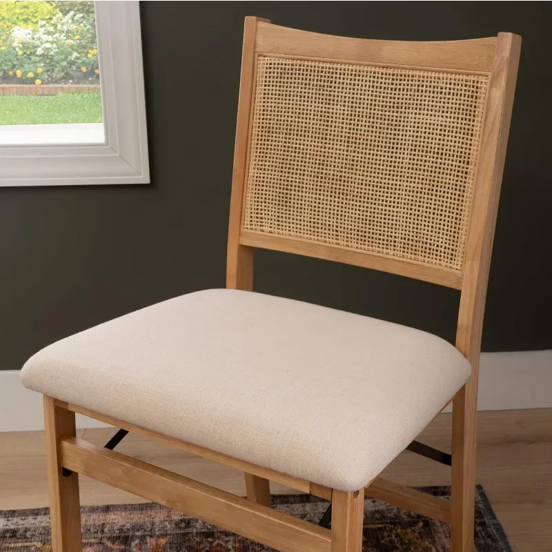 Kasi Beige Rattan Cane Folding Foldable Dining Side Chair,