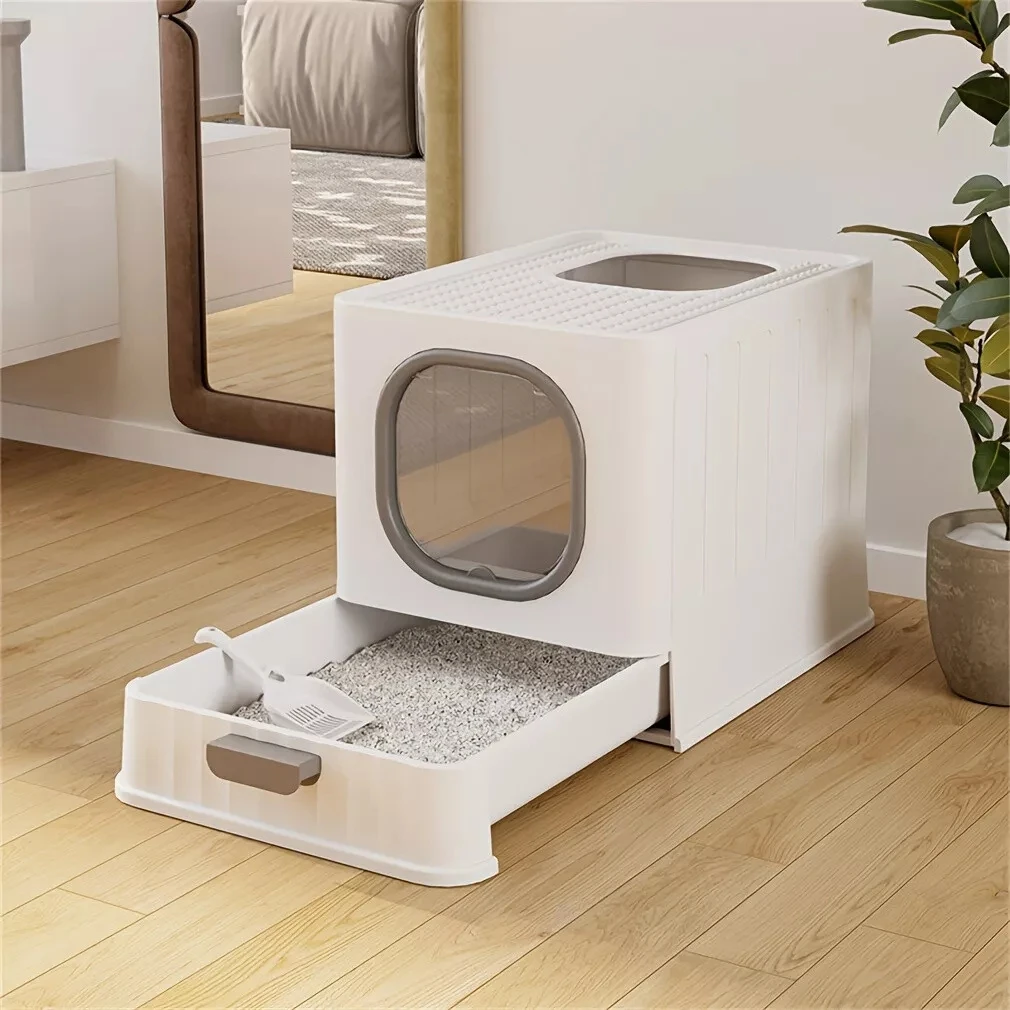 Cat Litter Box with Lid, Fully Enclosed Anti-Splashing Cat Kitty Litter Pan, Large Cat Potty Drawer Type Cat Toilet Easy Clean