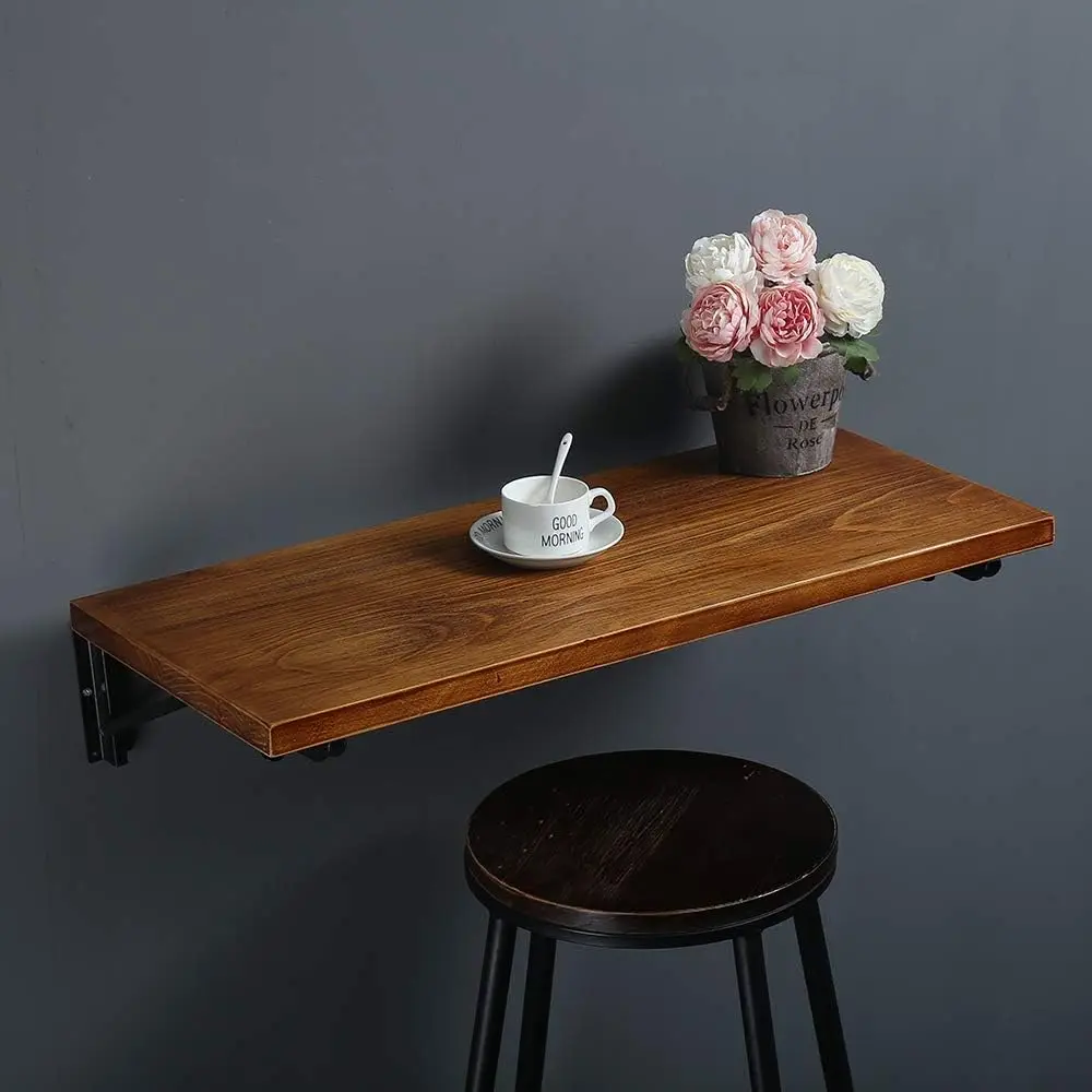 

(47' Lx14 W) Industrial Rustic Folding Wall Mounted Workbench Drop Leaf Table, Dining Table Desk, Pine Wood Wall Mounted Bar
