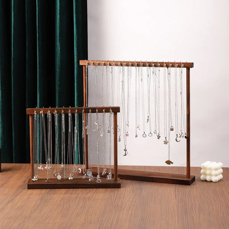 Jewelry Organizer Display Stand Solid Wood Necklace Hanging Countertop Rack For Chains Earrings Bracelets Showcase Storage Rack
