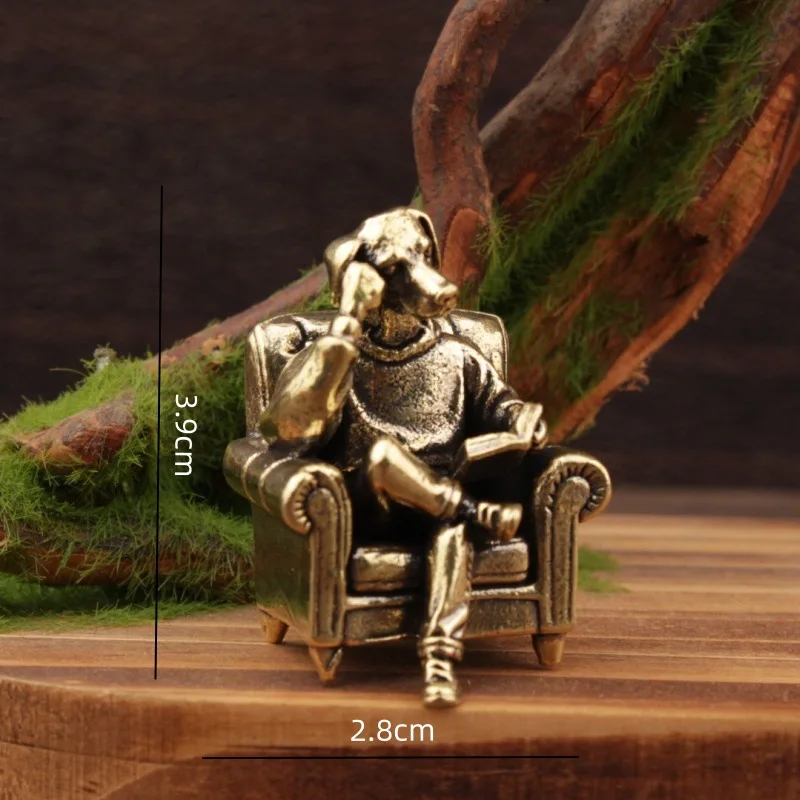 Brass Noble Puppy Reading Book Figurine, Hot-selling Cross-border Product, Metal Animal Statue Model Figure - view 3