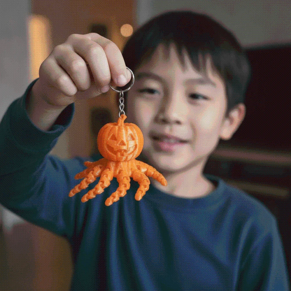 Glow In The Dark Pumpkin Key Chain Articulated Jointed Flexible Tentacles Fidget Vibrant Colors Creative Shape Luminous Pendant