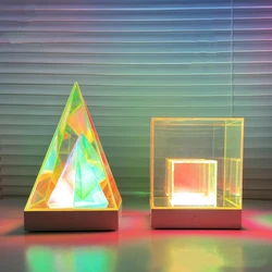 3D Cube Pyramid Diamond Night Light, RGB Colorful Atmosphere, Table Lamp, USB, Bedside, Desktop, Decorative, Bedroom, Home