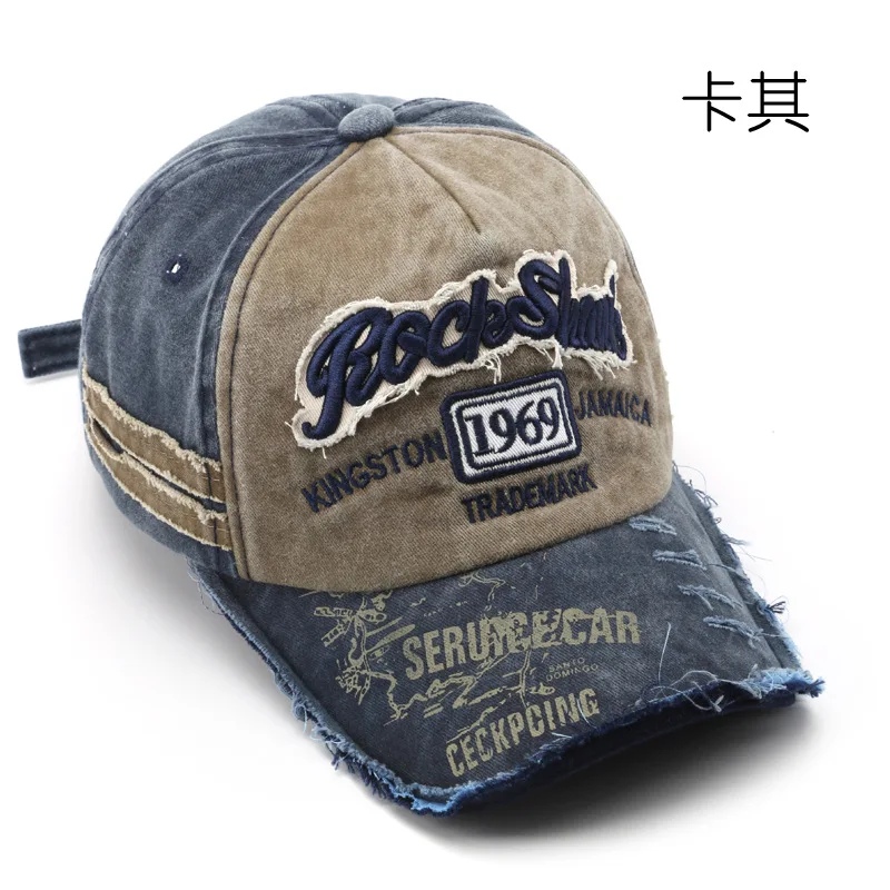 Trendy Male Personality Female Sunshade Baseball Cap Hat 1969 Retro Washed Old Letter Embroidery Ripped Cap Hats for Men