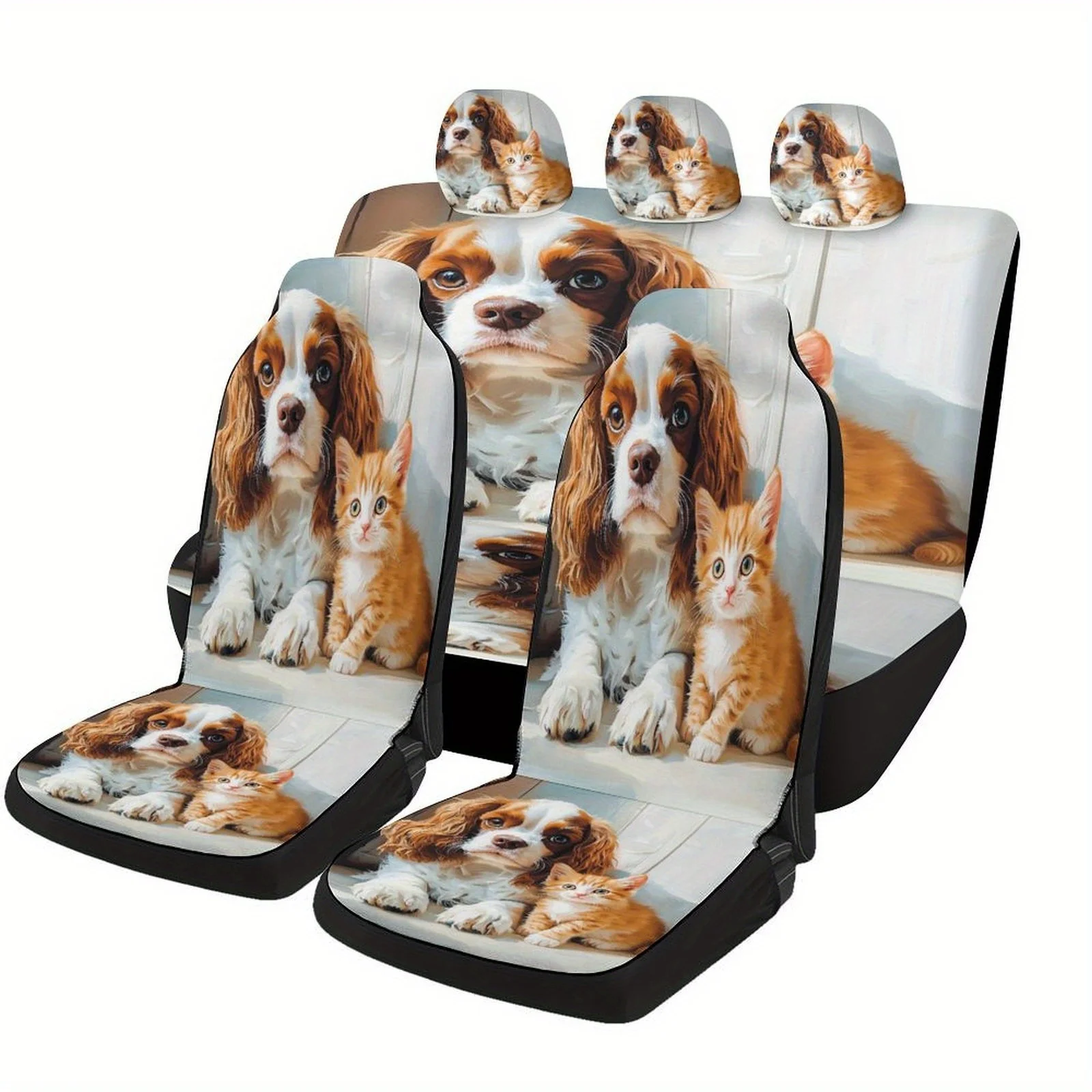 

Dog And Cat Designed Car Seat Covers Set For Most Cars, Trendy Novelty Decorative Car Seat Protector Covers Full Set, Universal