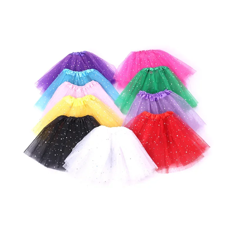 Cute Net Yarn Color Sequined Star Tutu Skirt Dance Daily Wear  Children Girls Clothing Cosplay Birthday