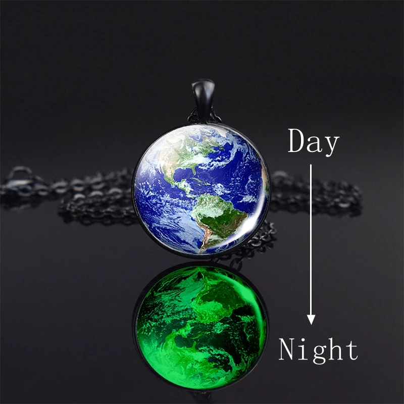 Glowing In The Dark Galaxy Planet Necklace Solar System Earth Moon Jupiter Mercury Saturn Glass Pendant Necklace Space Jewelry