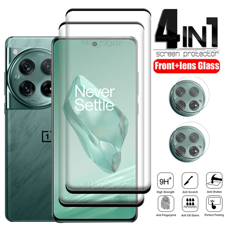 

4-in-1 For Oneplus 12 Glass For Oneplus 12 Tempered Glass Phone Film Full Cover Curved 9H Screen Protector Oneplus 12 Lens Glass