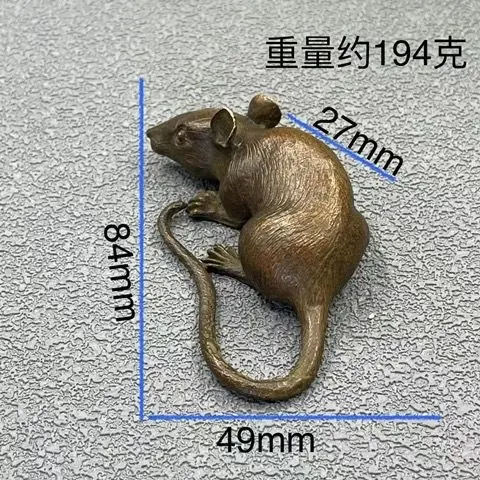 Bronze carving lucky mouse small ornaments Seiko solid  mouse handle r paper pressure ruler bronze