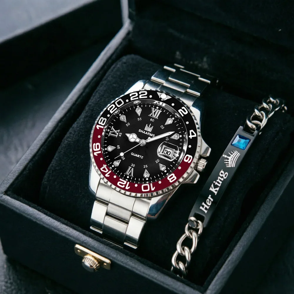 2-Piece Men's Suit Men's Casual Fashion Strap Quartz Watch Wristwatch + Fashion Accessories