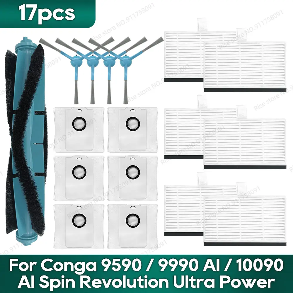 Compatible for Cecotec Conga 9590 9990 AI 10090 AI Spin Revolution Ultra Power Home Spare Parts Hepa Filter Main Brush Dust Bag