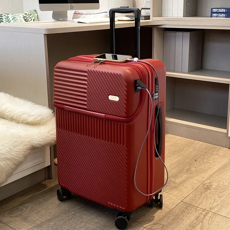 Neuer Boarding-Koffer mit Frontöffnung für Herren und Damen, 20/24/26 Zoll, leichtes Trolley-Reisegepäck, modisches USB-Ladegepäck