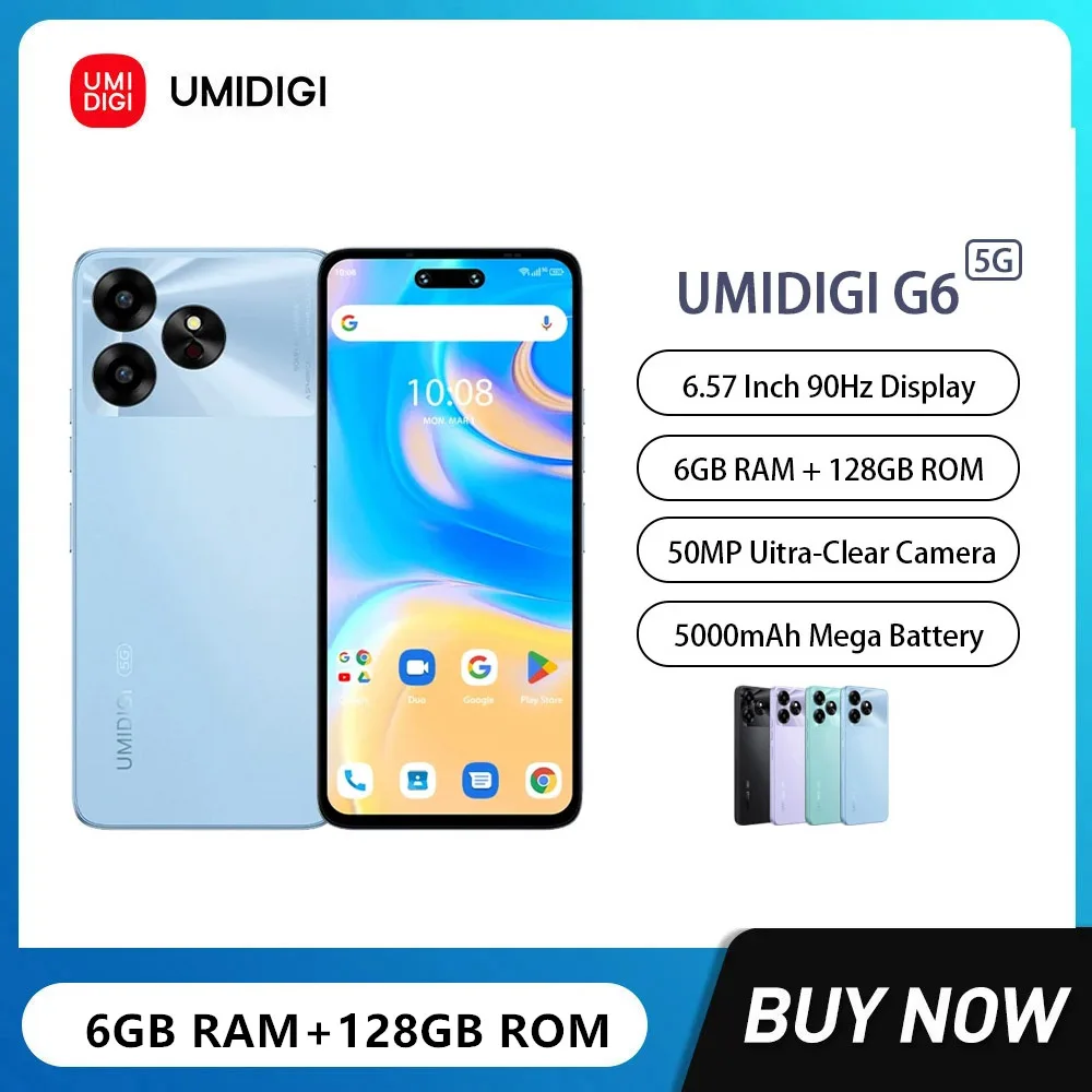 

New UMIDIGI G6 Ultra Thin 5G Smartphones 6.57Inch HD+ Octa Core 6GB+128GB 5000mAh 50MP Double Camera Android 13 Mobile Phone NFC