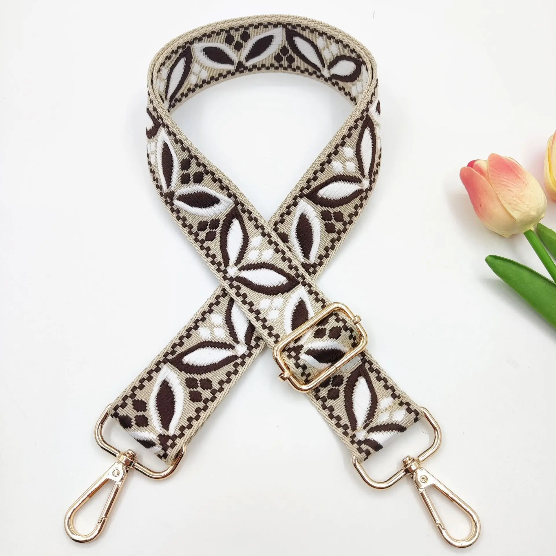 1 Piece 1.50inch Wide Adjustable Handbag Purse Strap Replacement Crossbody Shoulder Strap Magnolia Pattern Jacquarded Strap