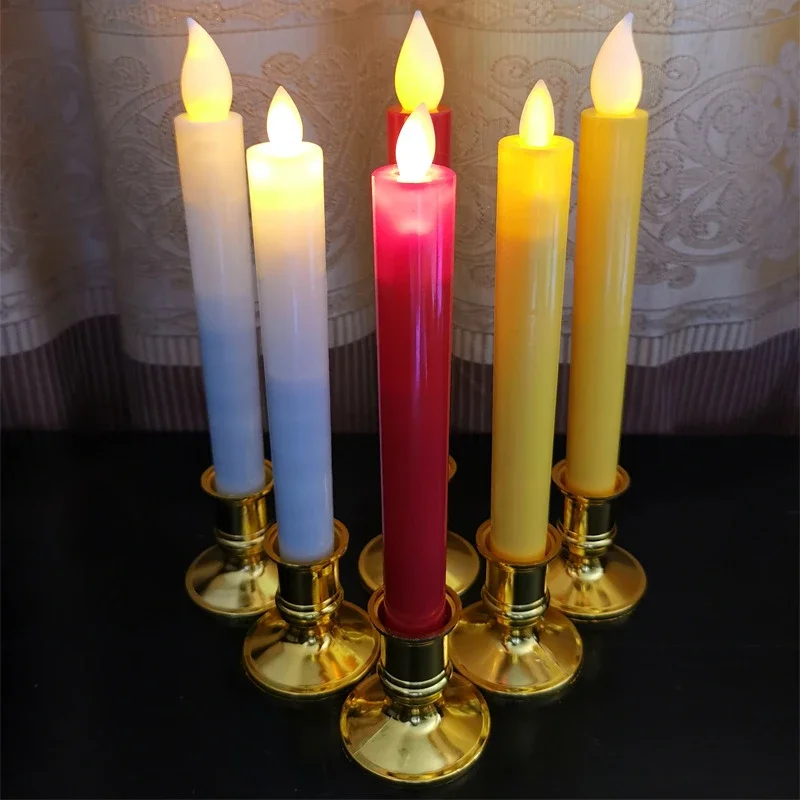 1Pair Electric LED Candle Lights with Removable Bases Environmental Flameless Long Candle Lamp Wedding Birthday Party Decoration