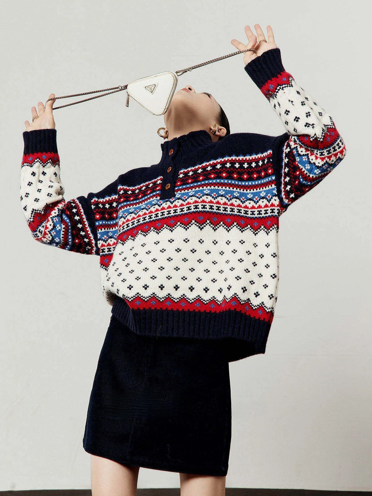 

Spring New Loose Knitted Sweater Women's Zhou Li Wu Tang Qing Color Stand Collar Retro Commute Sle Long Sve Warm Fce