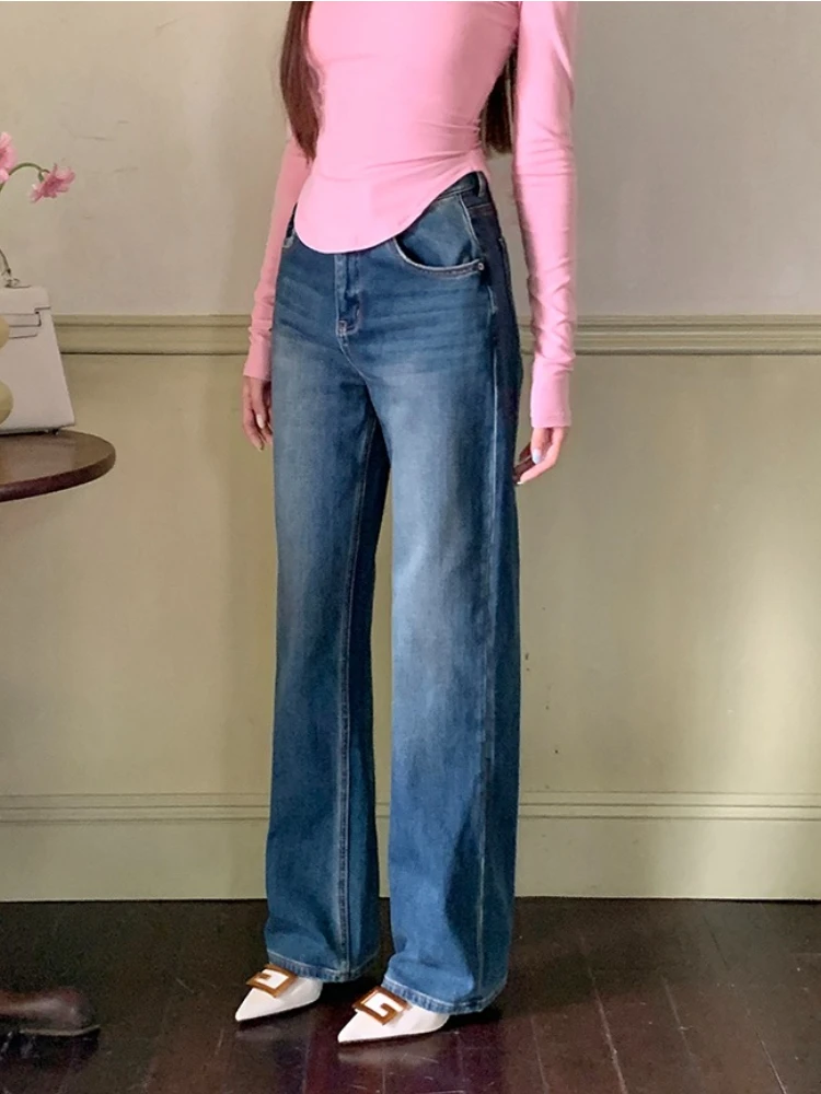 2026 Spring Autumn New Loose Straight Wide Leg Pants High Waistline Women Jeans Figure Flattering Thin Fleece Long Trousers