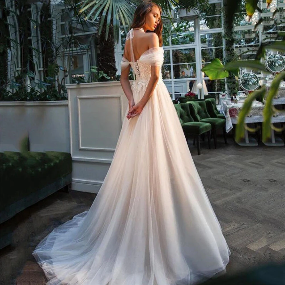 Boho Tulle Satin abiti da sposa da donna eleganti abiti da sposa con spalle scoperte semplicità Mopping Length Vestidos De Noches 2024