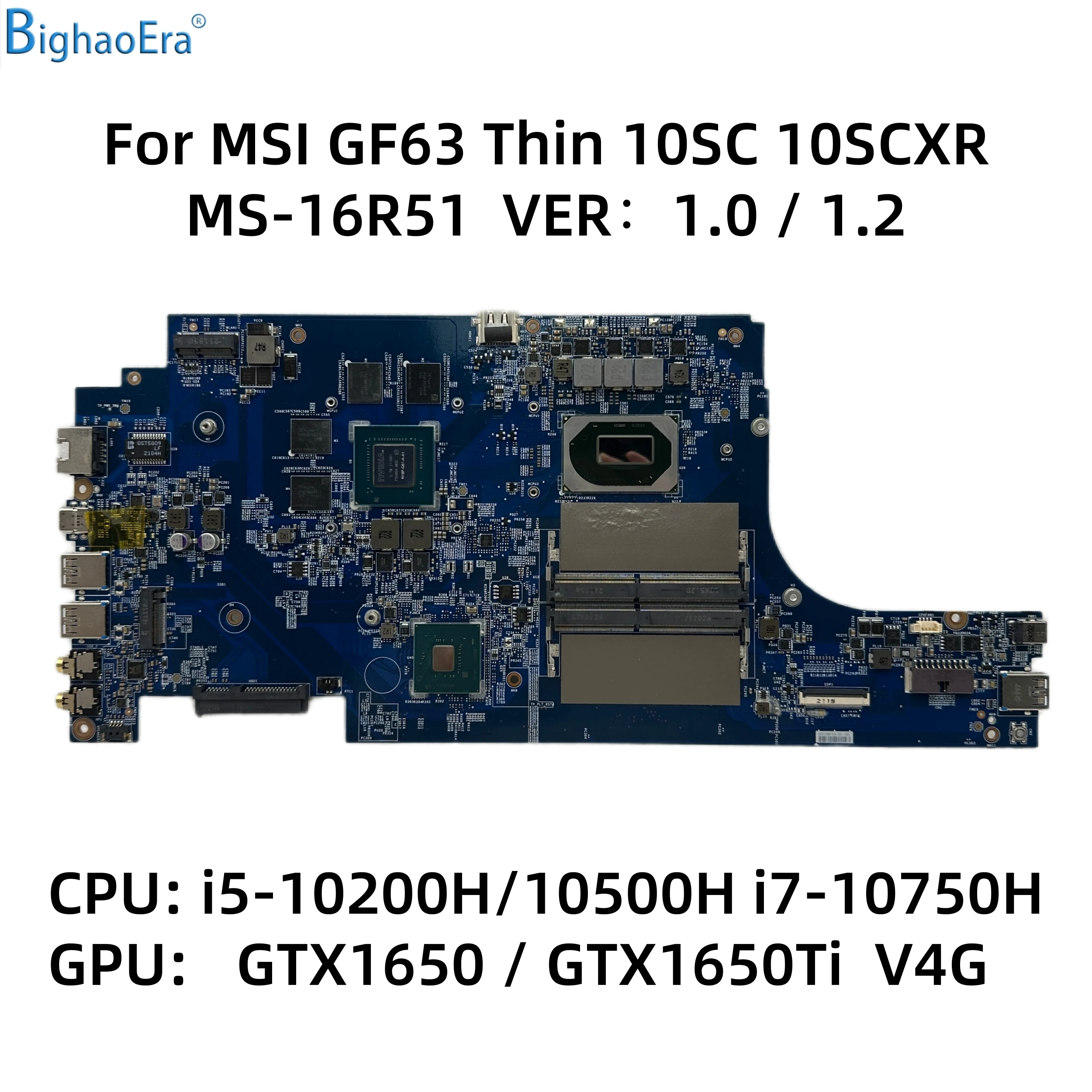 Placa base para ordenador portátil MSI GF63 Thin 10SC GF63 Thin 10SCXR, MS-16R51, con CPU i5-10500H, i7-10750H, DDR4, RTX3050, 4GB-GPU