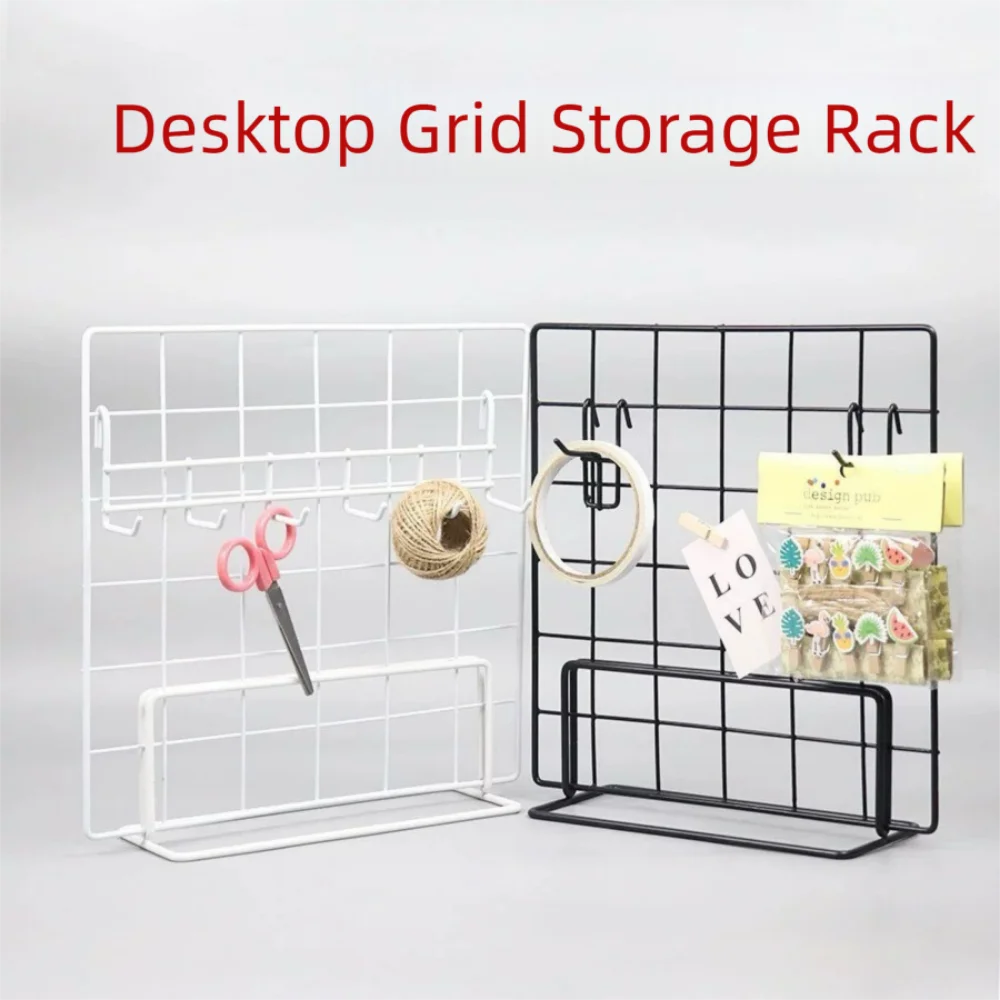 Kreatives Gitter-Display-Rack mit Sockel, Kunst-Foto-Display, Aufbewahrungsregal, Metall-Desktop-Ständer für Gitter-Panel