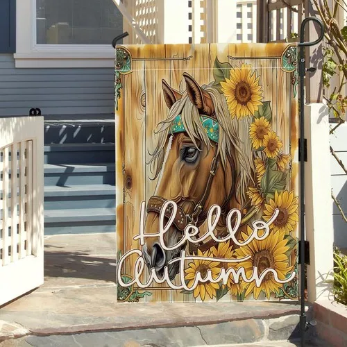Funny Fall Horse Garden Flags Double Sided for Outside, Hello, 12x18 Inch XXQ