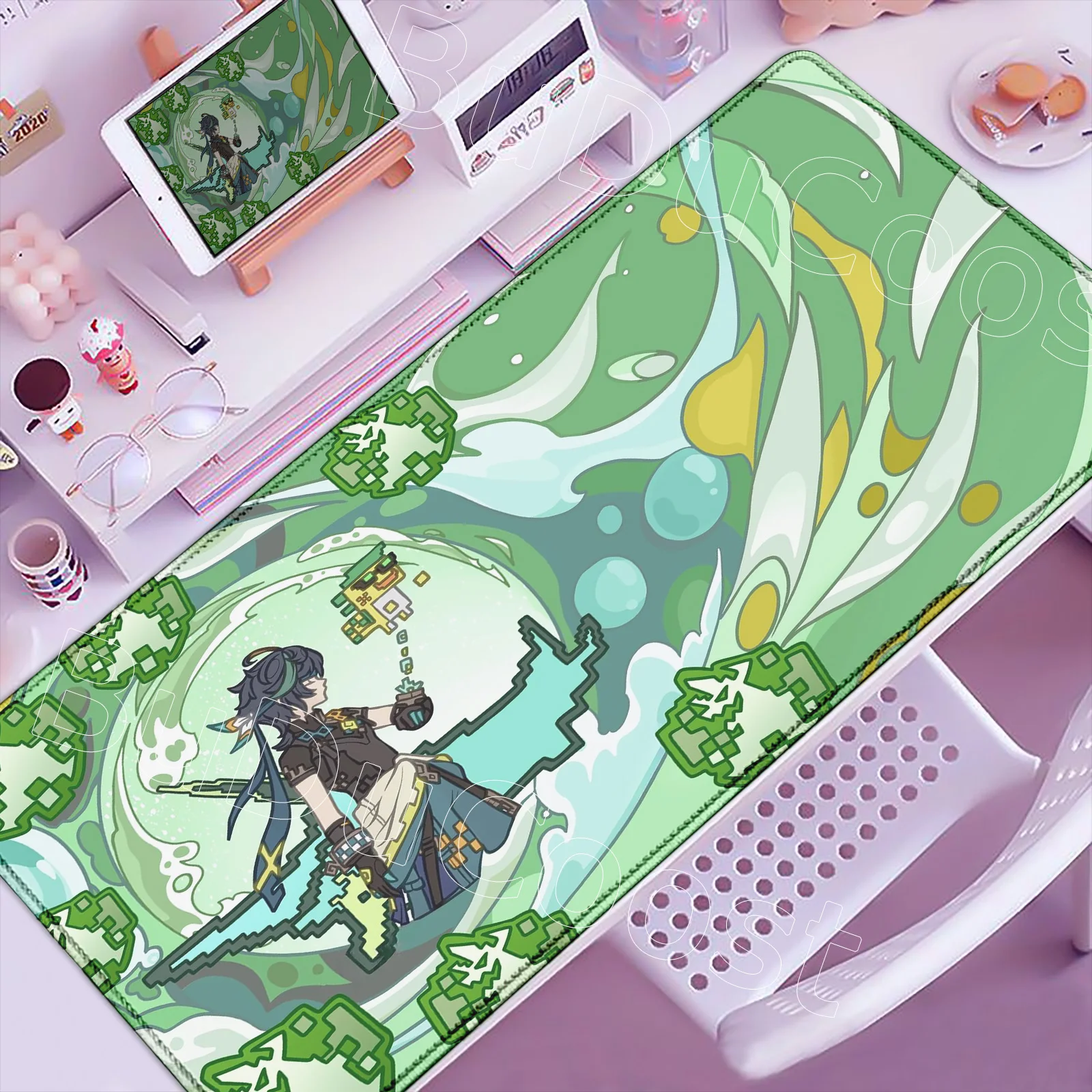 

Nata Genshin Impact Anime Mouse Pad Gaming Kinich Mualani Varesa Xilonen XXL Large Mouse Pad Non-slip Keyboard Desk Mat Mousepad