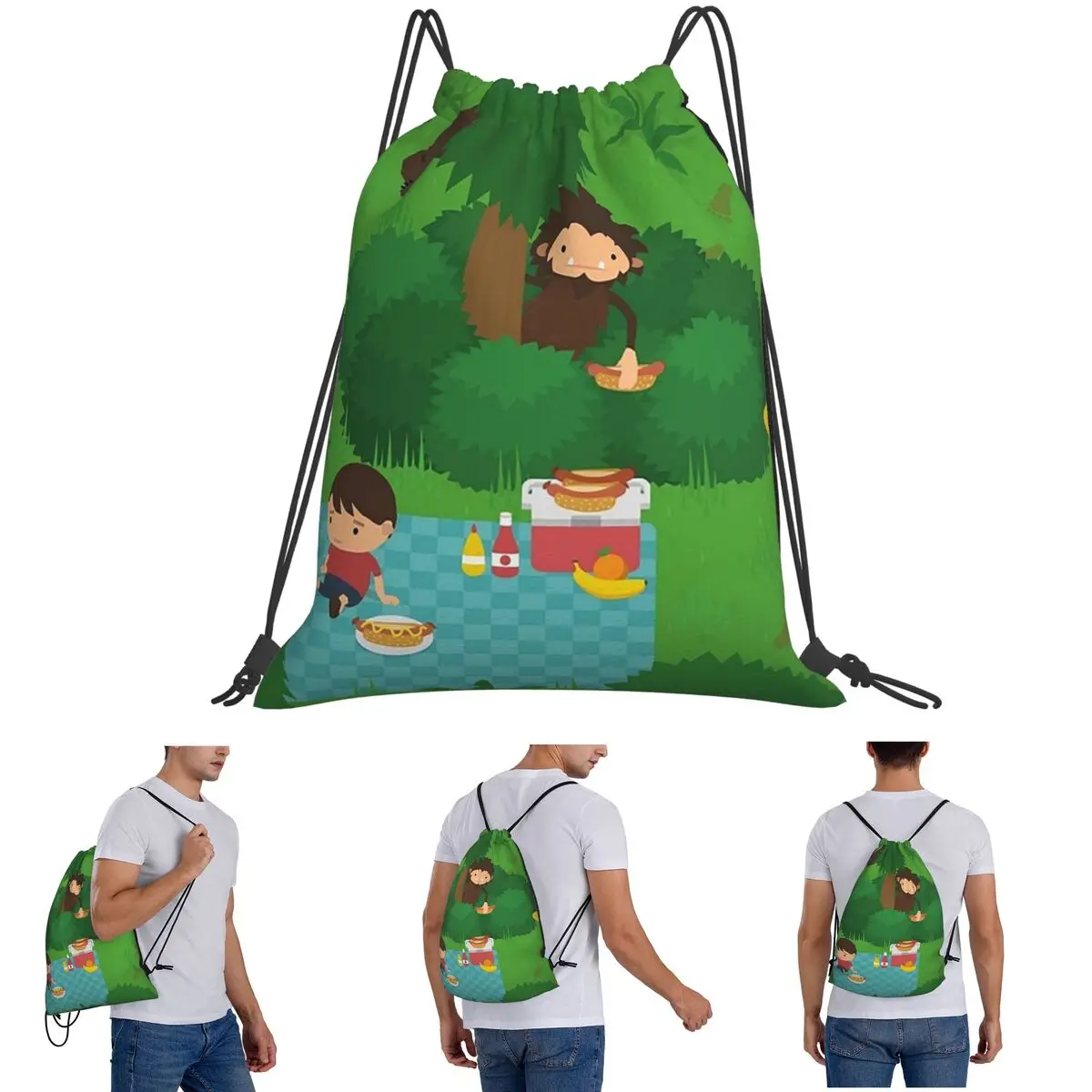 

Рюкзаки для пикника Sneaky Sasquatch, многофункциональный комплект на шнурке, карманная спортивная сумка, сумки для книг для путешествий, студентов