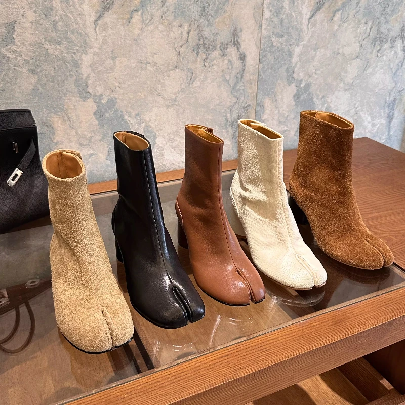 

Универсальные женские ботильоны с кожаной подошвой и раздельным носком, на толстом каблуке, в стиле «свиной копытце», на высоком каблуке, с одной кнопкой, туфли Мэри Джейн