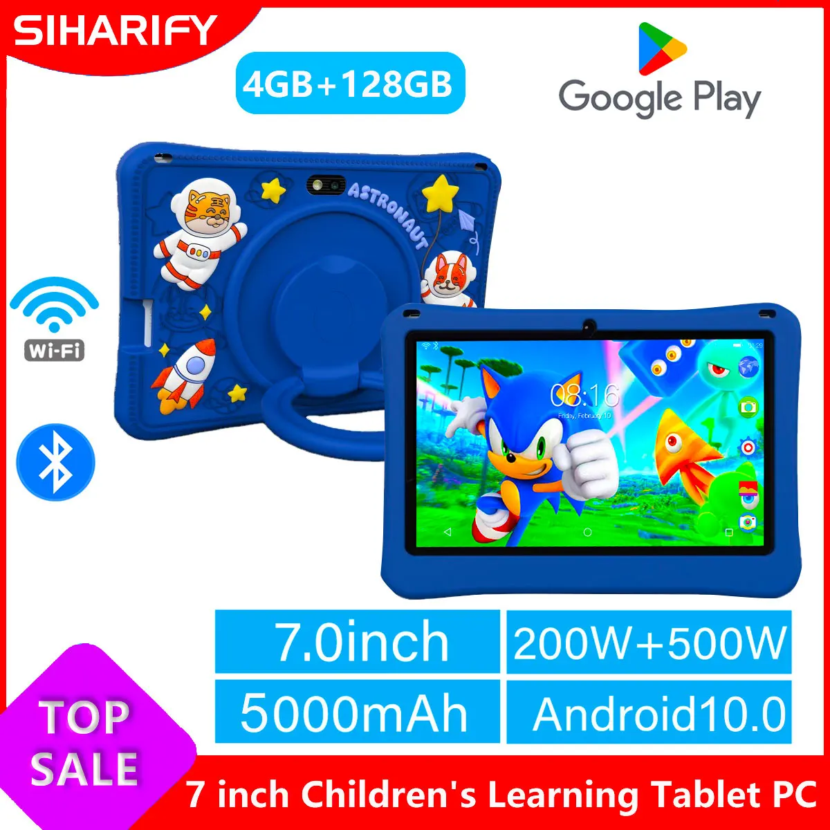 

4GB RAM 128GB ROM Android 10 7 inch Android Tablet for Kids Wifi Tablet PC children Educational Learning Tablets with Cut Case