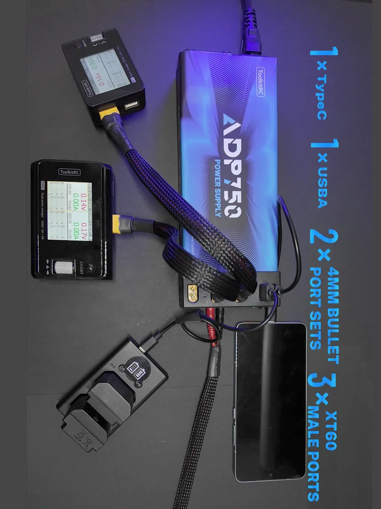 ToolkitRC ADP750 voedingsadapter blauw 750W DC12V 62.5A XT60 geschikt voor modelauto drone M8D M9 M6D M7 M8P intelligente DC lader - afbeelding 2