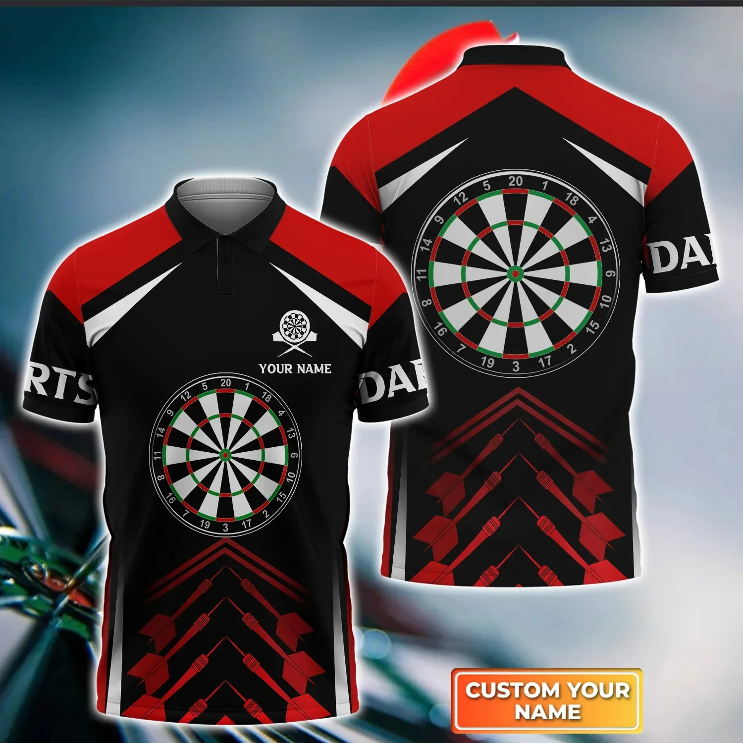 Dartboard Skull Personalized Name 3D Printed Summer Polo Shirt Unisex Casual Short Sleeve Shirts Gift For Darts Player POL-48