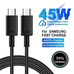 듀얼 USB C 초고속 충전 데이터 케이블, 삼성 S21 S22 S23 S24 플러스 노트 20 울트라 A53 A54 A55 용, 5A PD 45W