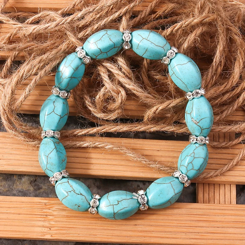 Aihua neue türkis farbene Stein perlen Armbänder für Frauen Männer Naturstein Charm Armband Armreifen Armband Modeschmuck Großhandel – Detail 5