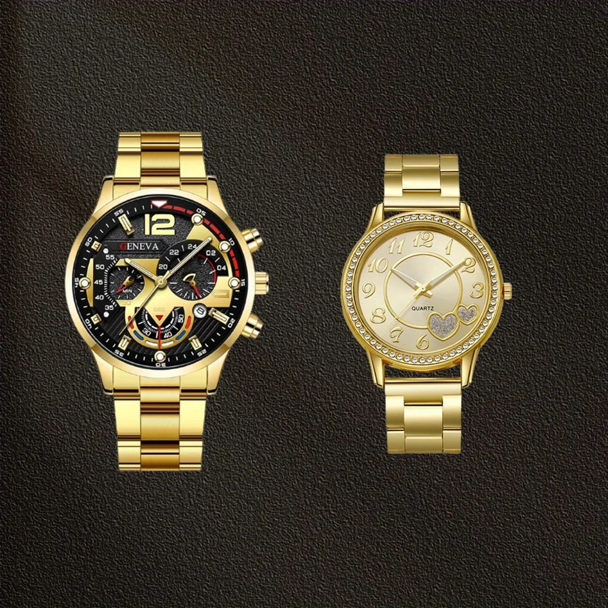 2PCS - Couple Fashion Leisure Watch - Business Leisure Watch - Shining Heart shaped Quartz Watch Fashion Watch - Gift