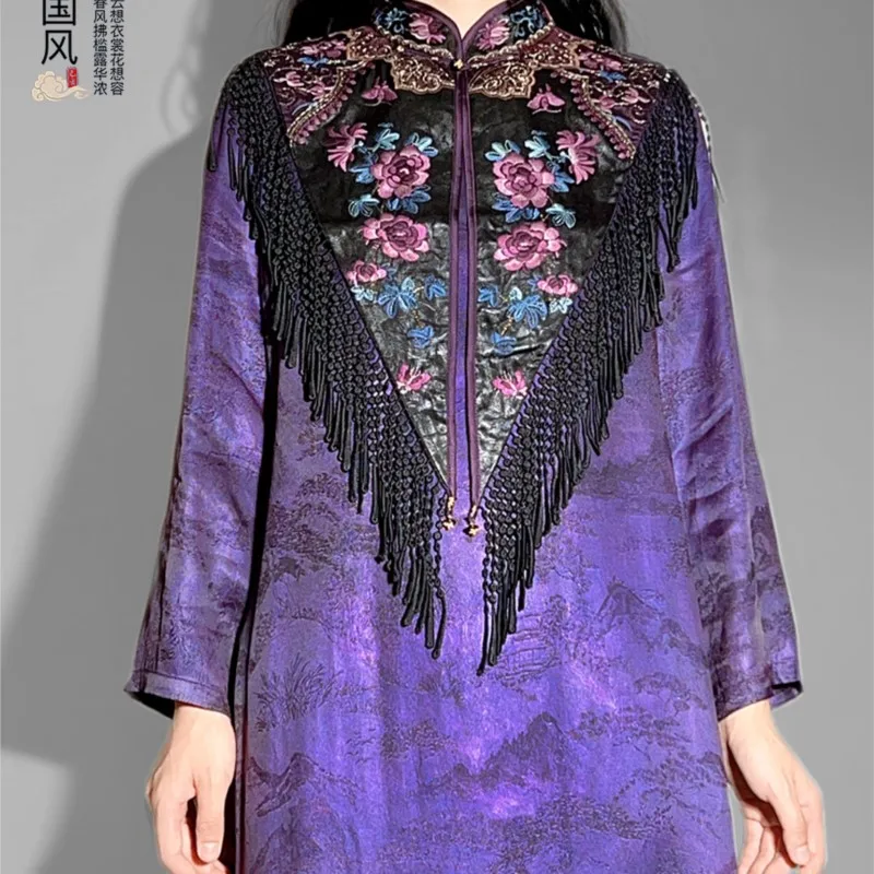 New Chinese style retro Heavy industry full embroidered temperament standing collar hand tassel classic everything shoulder cape