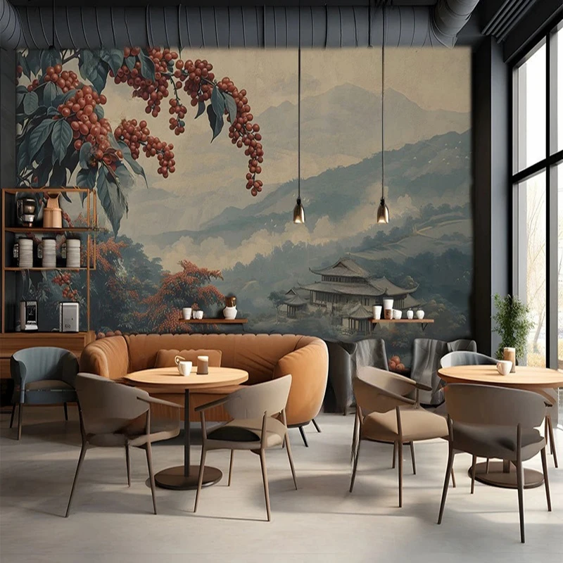 Custom Scenery Modern Minimalist Hand-Painted Coffee Shop & Restaurant Murals Wall Art Decor Background Wallcoverings