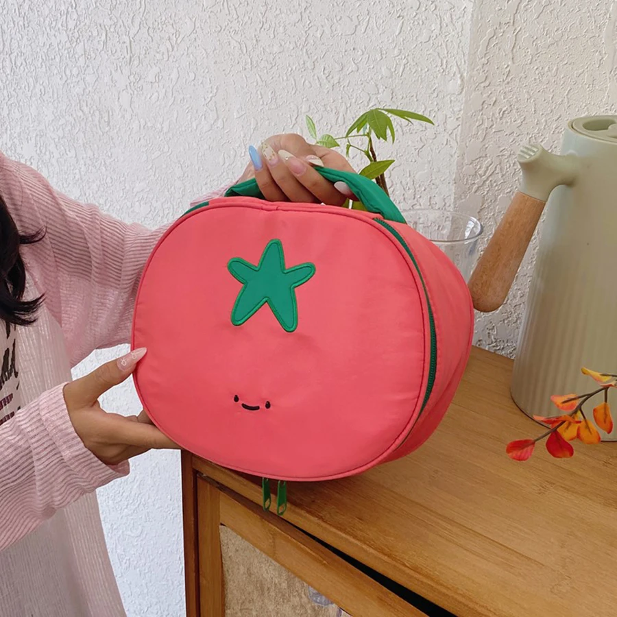 Tomatenförmige, niedliche Kosmetiktasche, wasserdichter tragbarer Make-up-Beutel aus Nylon, einzigartiges Design, Reisewaschtasche, multifunktionale Toilettenartikel-Tasche – Detail 1