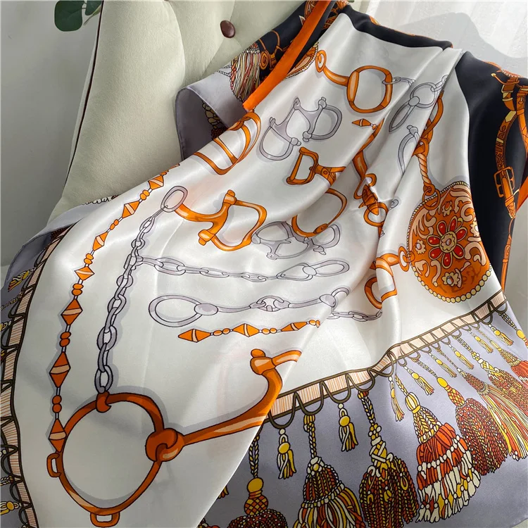 Luxury Satin Silk Scarf Women Large Mulberry-Scarf Wrap Shawls 110*110 Silk Square Scarf Hand Rolled Edges Scarves for Ladies