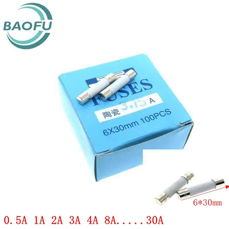 10pcs 6 * 30mm ceramic fuses/safety tubes 0.5A 1A 2A 3A 4A 5A 6A 7A 8A-30A