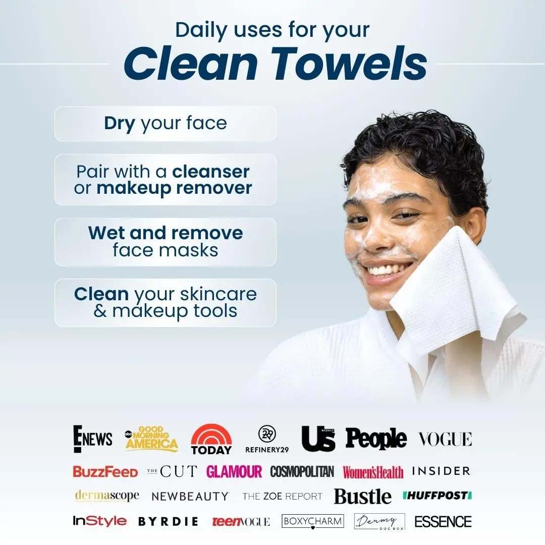 Clean Skin Club Clean Towels XL™, Biobased Face Towel, Disposable Face Towelette, Makeup Remover Dry Wipes, Ultra Soft,1 Pack